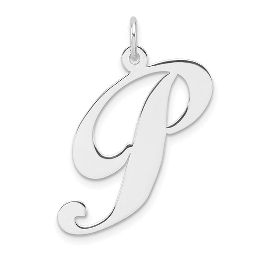 Large Sterling Silver Rhodium plated Fancy Script Letter P Initial Charm