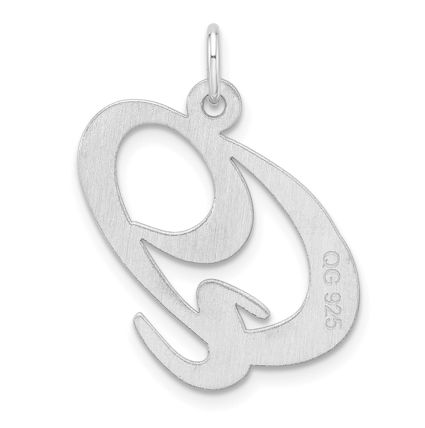 Large Sterling Silver Rhodium plated Fancy Script Letter Q Initial Charm