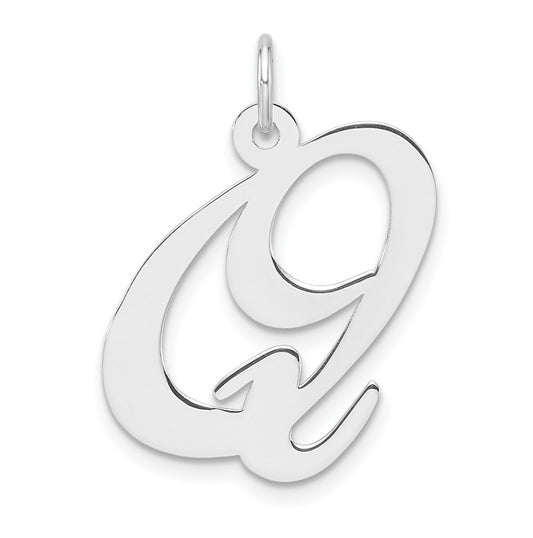 Large Sterling Silver Rhodium plated Fancy Script Letter Q Initial Charm