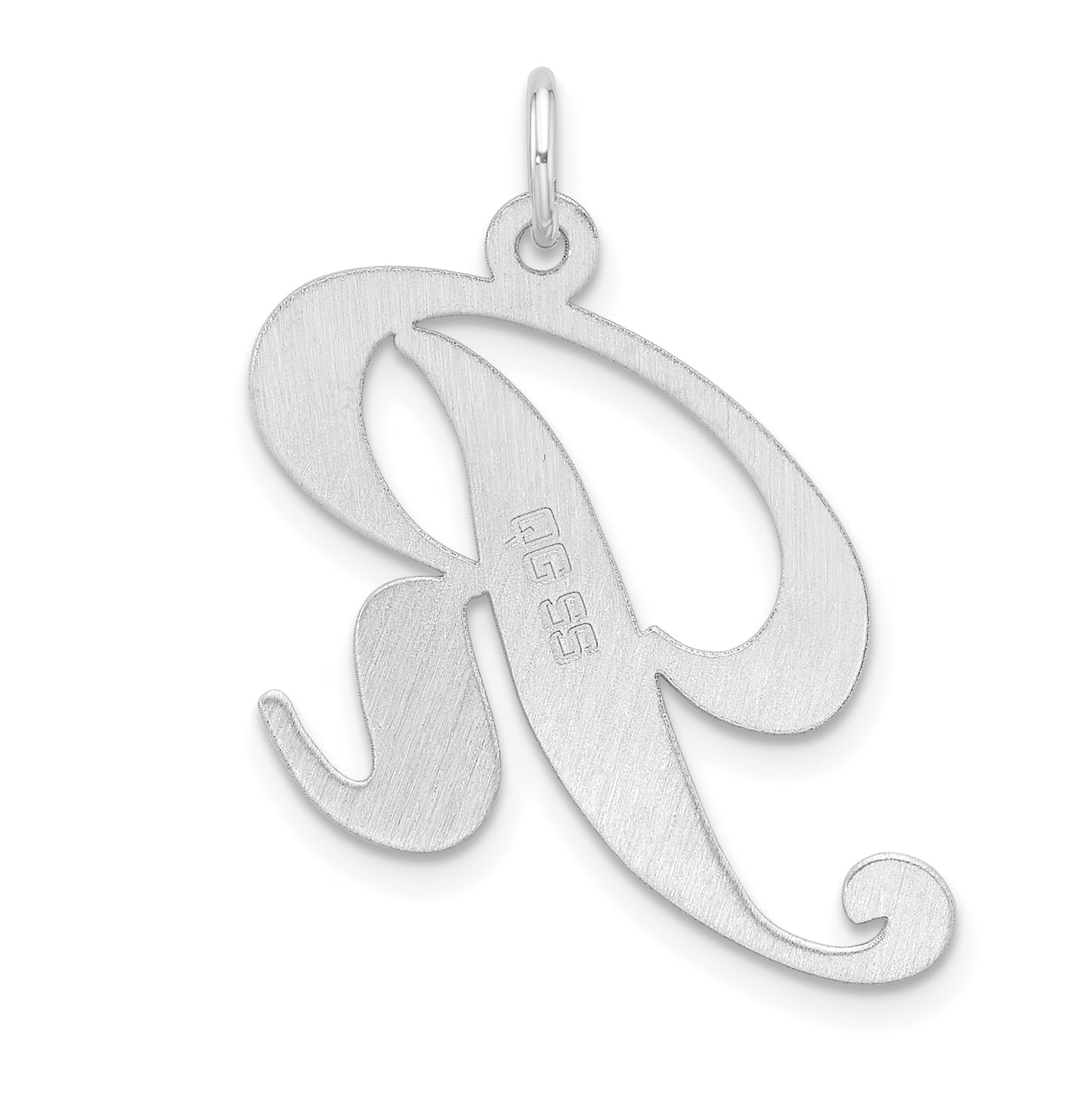 Large Sterling Silver Rhodium plated Fancy Script Letter R Initial Charm