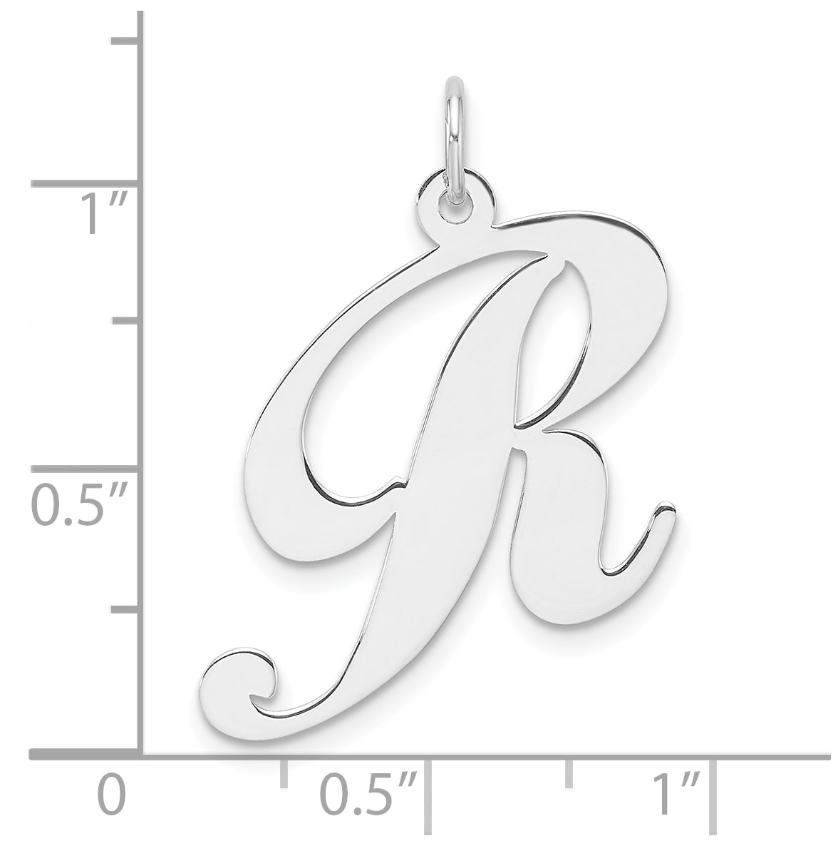 Large Sterling Silver Rhodium plated Fancy Script Letter R Initial Charm