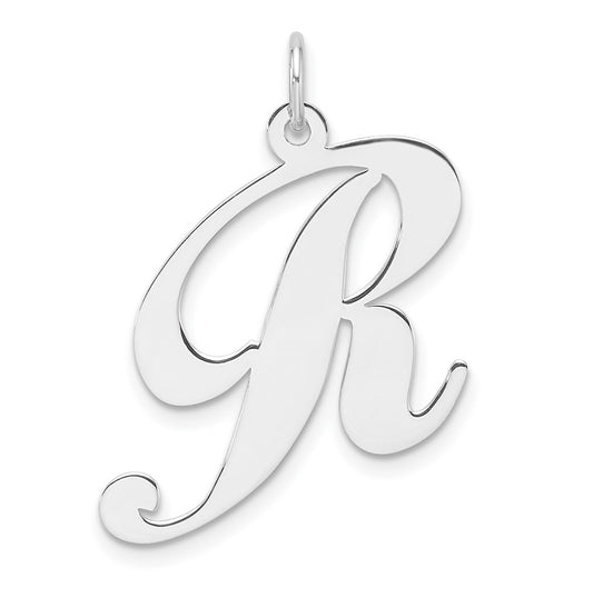 Large Sterling Silver Rhodium plated Fancy Script Letter R Initial Charm