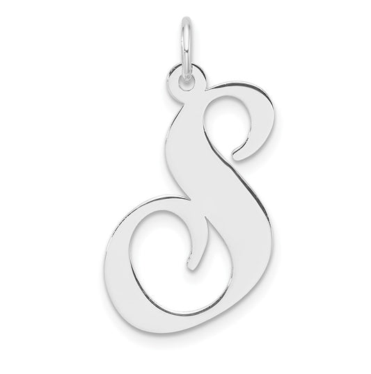 Large Sterling Silver Rhodium plated Fancy Script Letter S Initial Charm