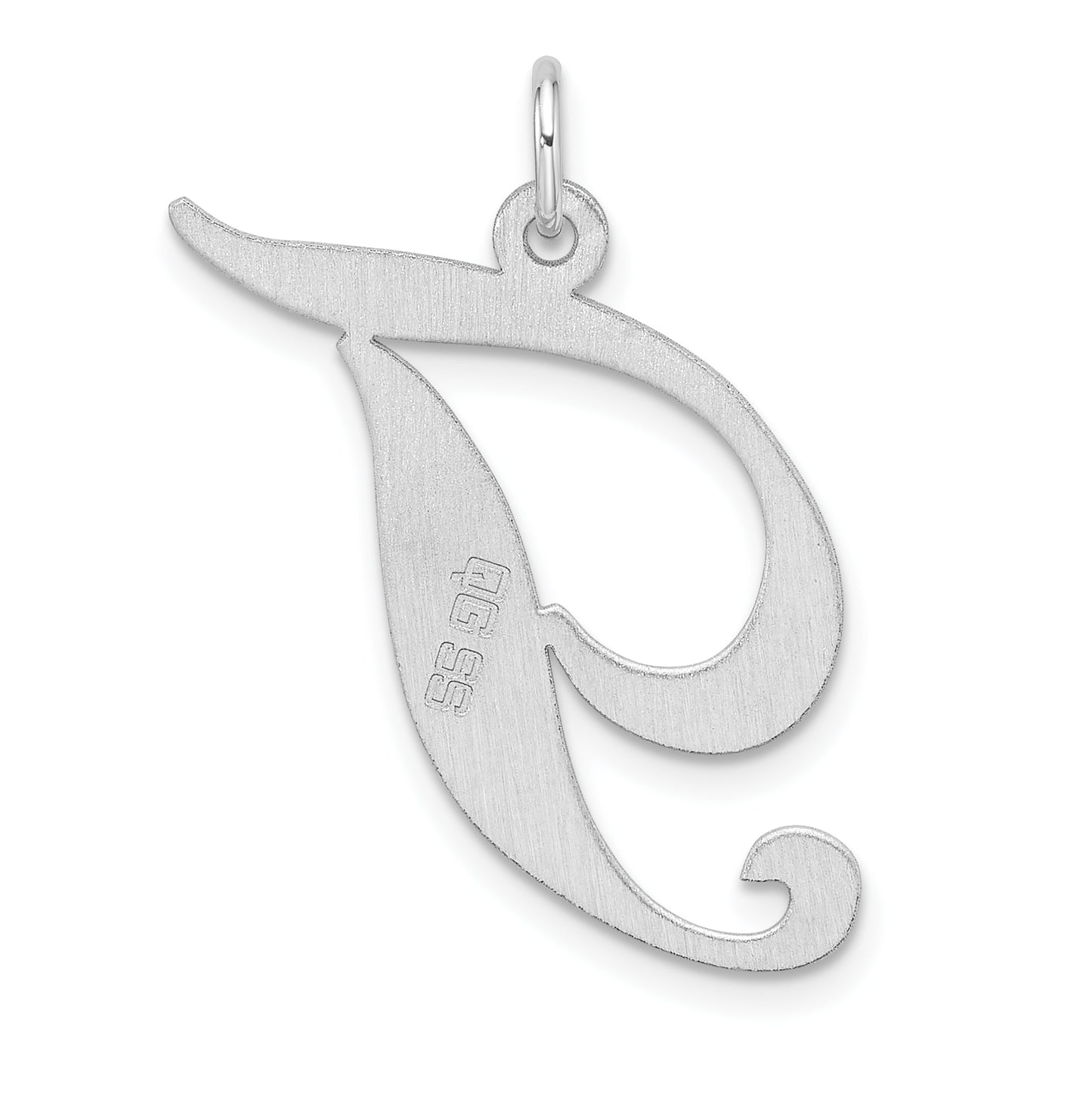 Large Sterling Silver Rhodium plated Fancy Script Letter T Initial Charm