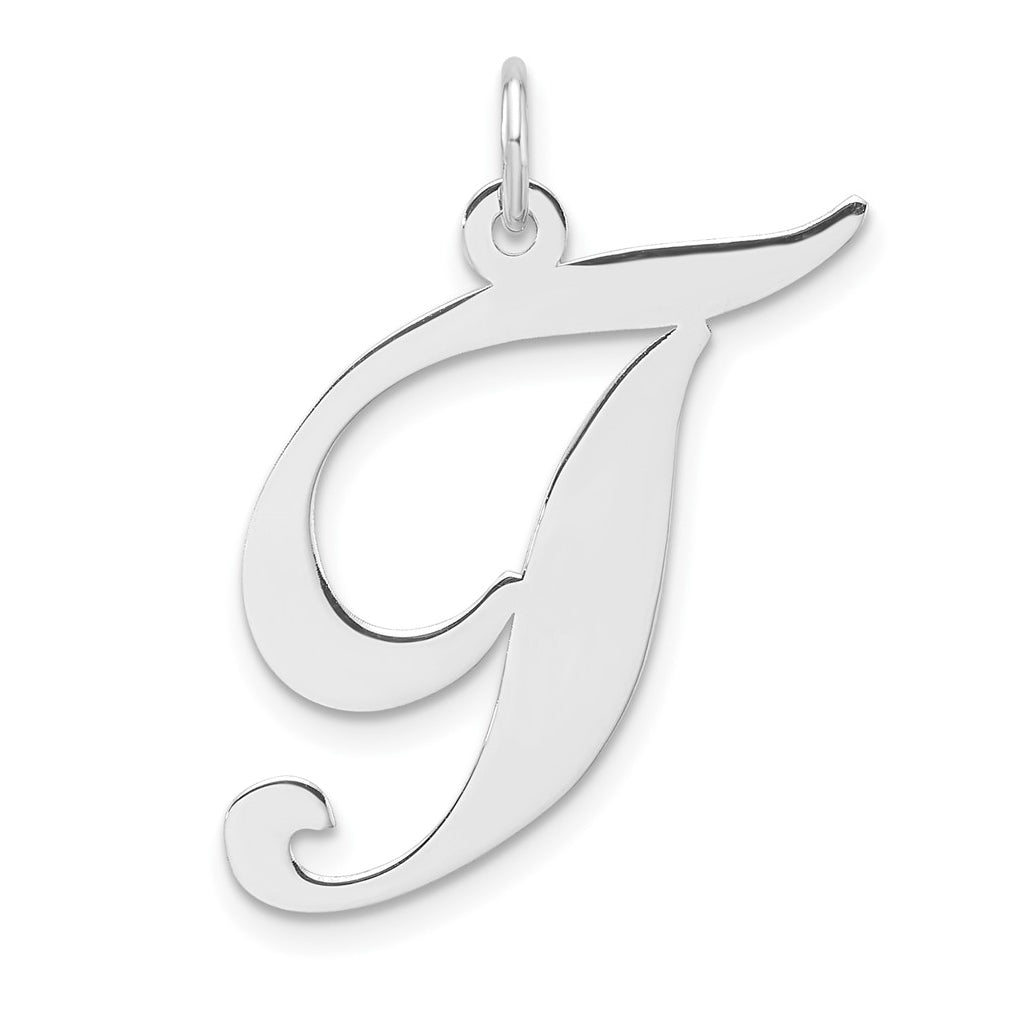 Large Sterling Silver Rhodium plated Fancy Script Letter T Initial Charm