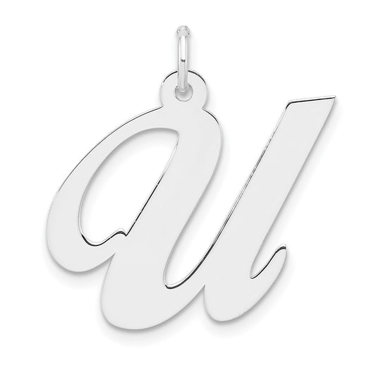 Large Sterling Silver Rhodium plated Fancy Script Letter U Initial Charm