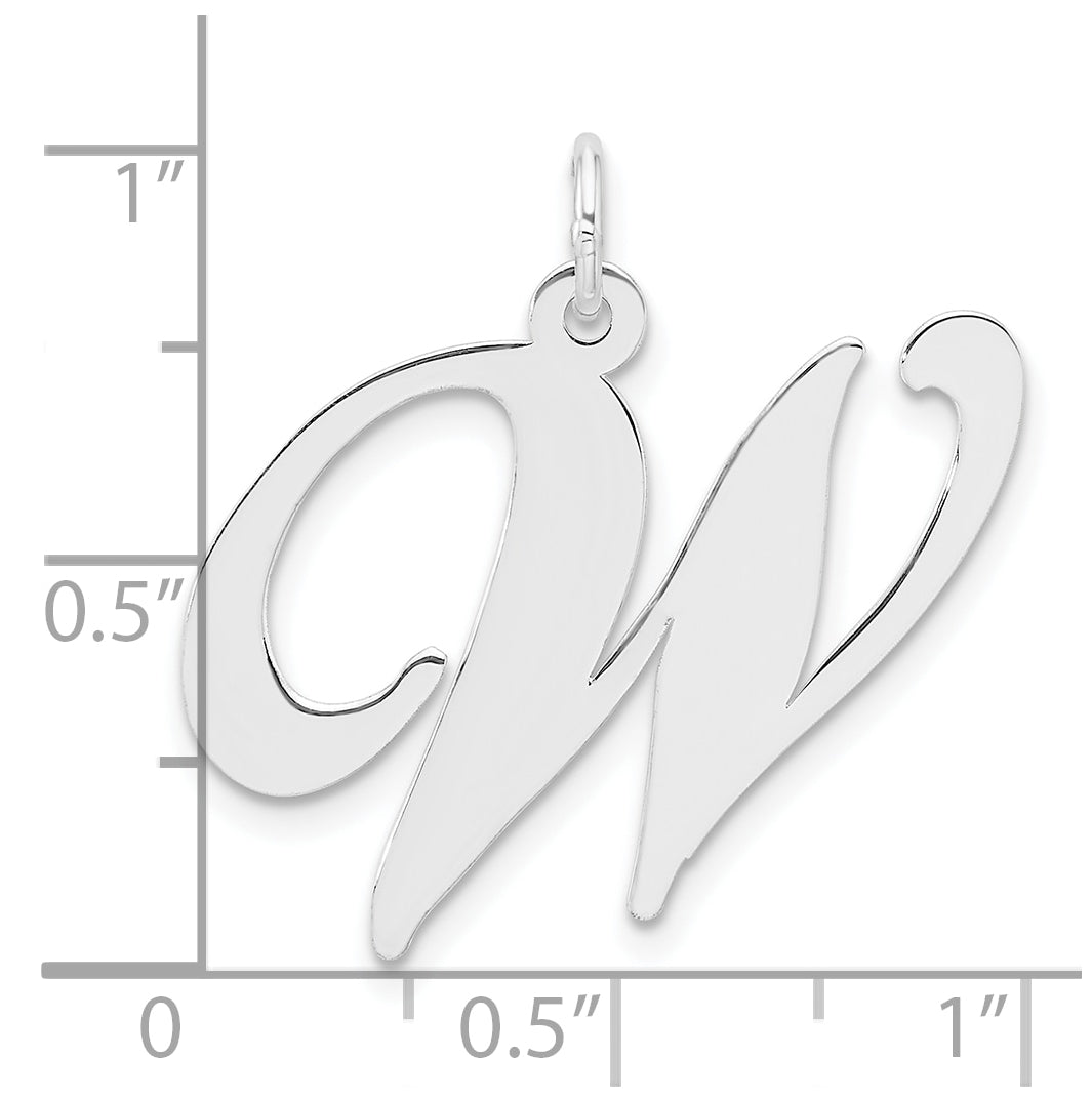 Large Sterling Silver Rhodium plated Fancy Script Letter W Initial Charm