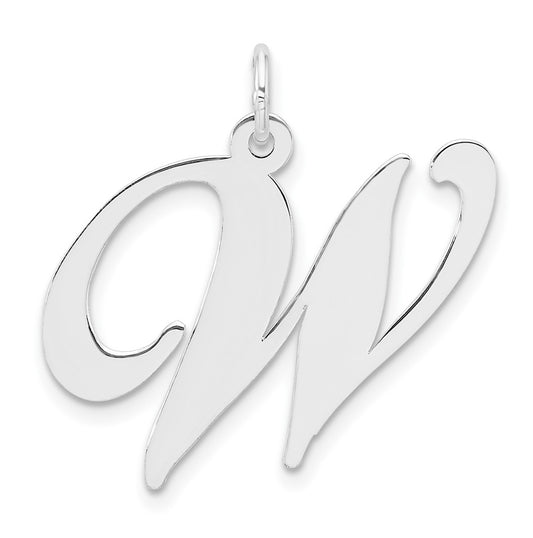 Large Sterling Silver Rhodium plated Fancy Script Letter W Initial Charm