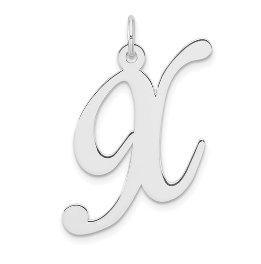Large Sterling Silver Rhodium plated Fancy Script Letter X Initial Charm