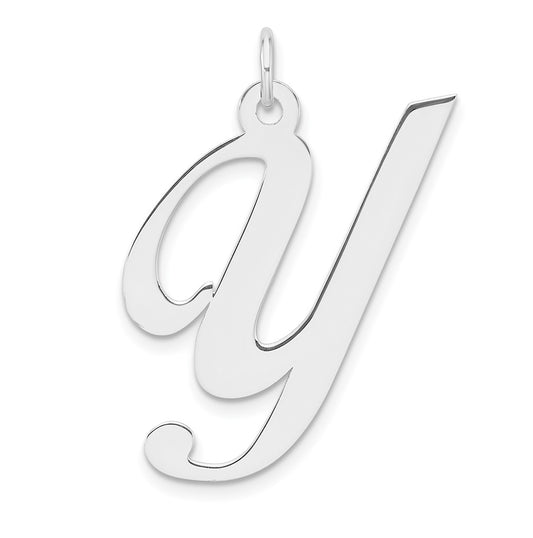 Large Sterling Silver Rhodium plated Fancy Script Letter Y Initial Charm
