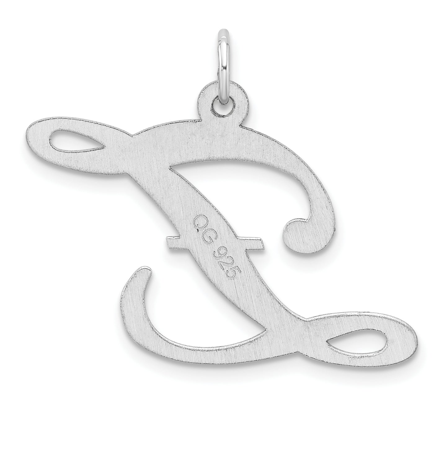 Large Sterling Silver Rhodium plated Fancy Script Letter Z Initial Charm