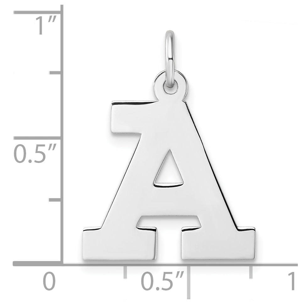 Large Sterling Silver Rhodium plated Block Letter A Initial Charm