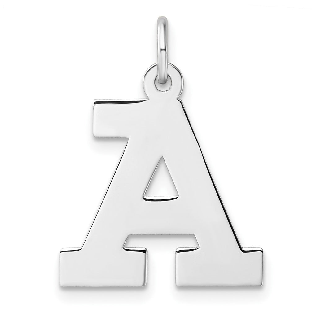 Large Sterling Silver Rhodium plated Block Letter A Initial Charm