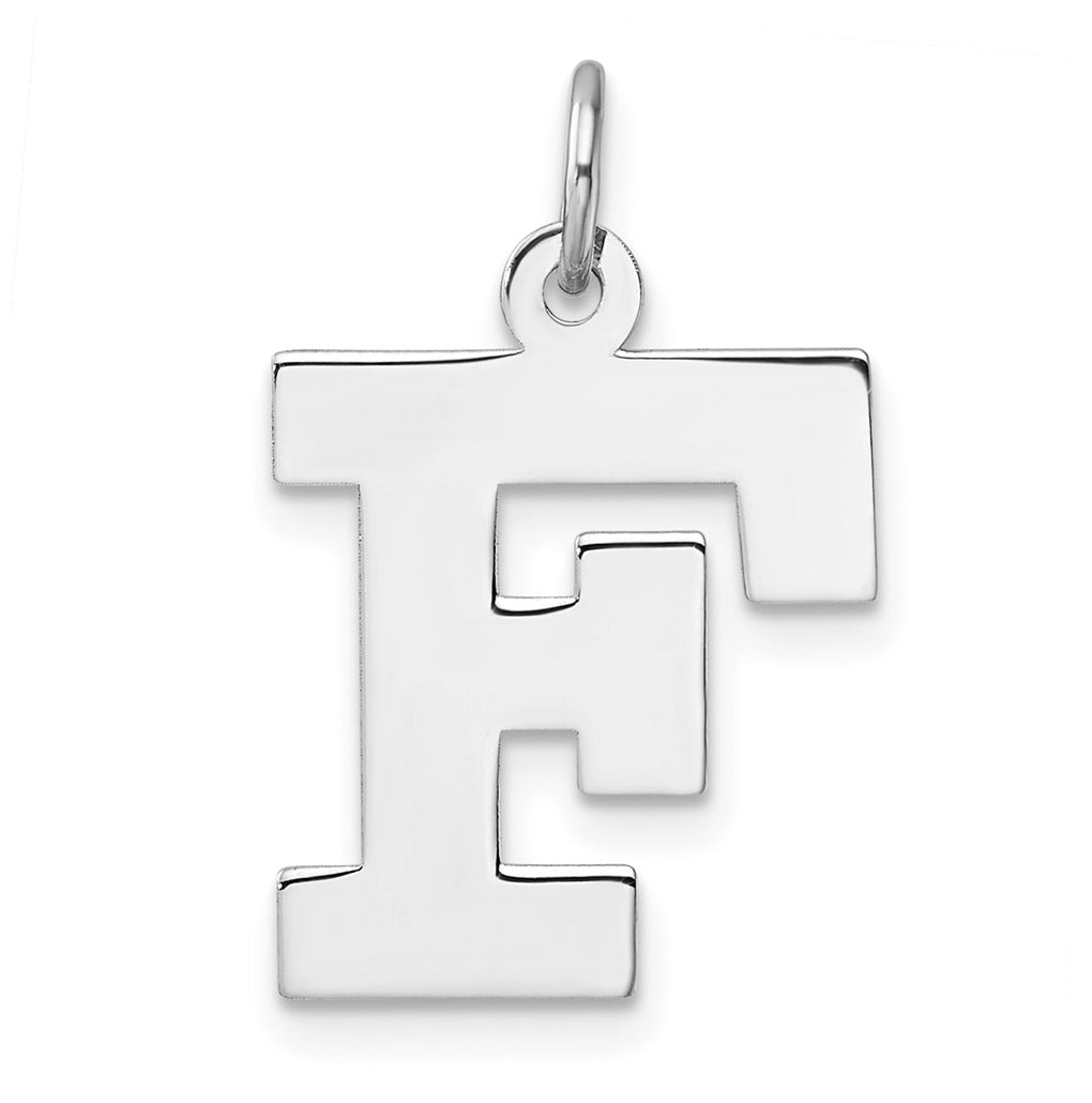 Large Sterling Silver Rhodium plated Block Letter F Initial Charm