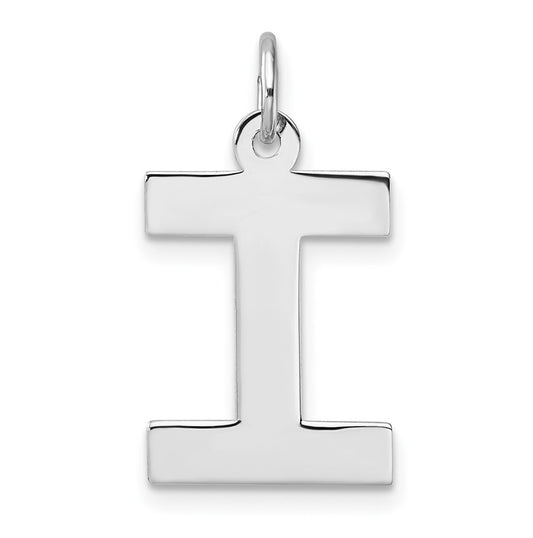 Large Sterling Silver Rhodium plated Block Letter I Initial Charm