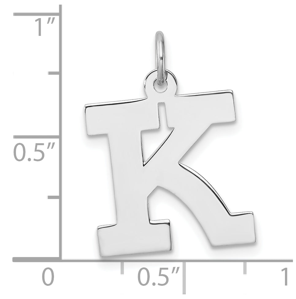 Large Sterling Silver Rhodium plated Block Letter K Initial Charm