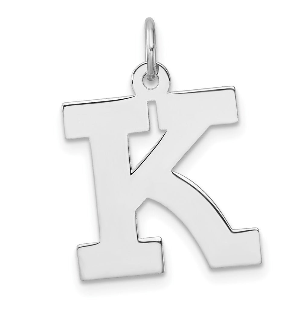 Large Sterling Silver Rhodium plated Block Letter K Initial Charm