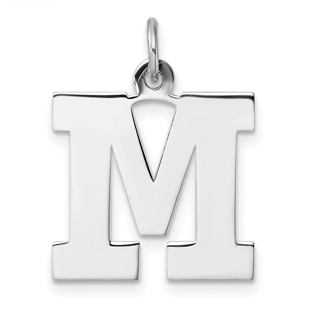 Large Sterling Silver Rhodium plated Block Letter M Initial Charm