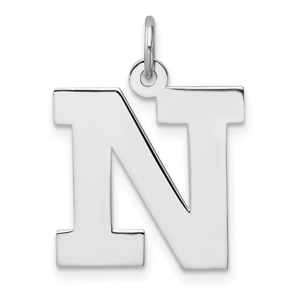 Large Sterling Silver Rhodium plated Block Letter N Initial Charm