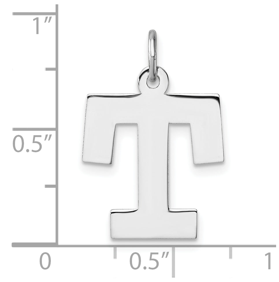 Large Sterling Silver Rhodium plated Block Letter T Initial Charm