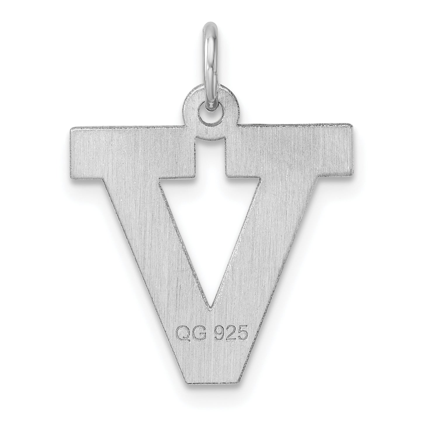 Large Sterling Silver Rhodium plated Block Letter V Initial Charm