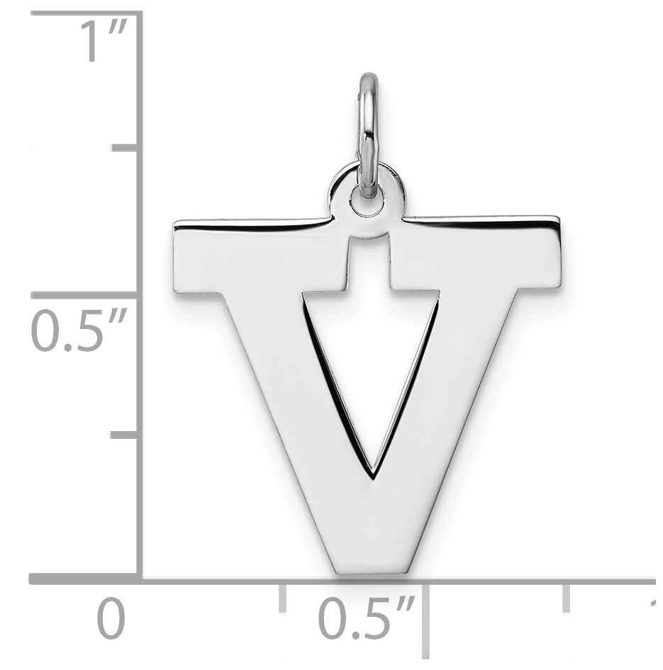 Large Sterling Silver Rhodium plated Block Letter V Initial Charm