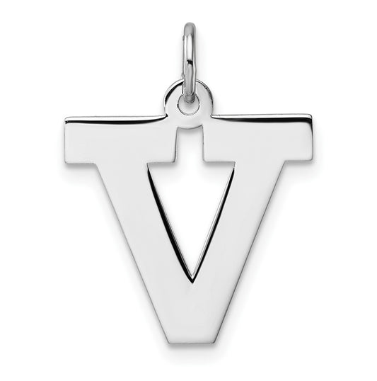 Large Sterling Silver Rhodium plated Block Letter V Initial Charm
