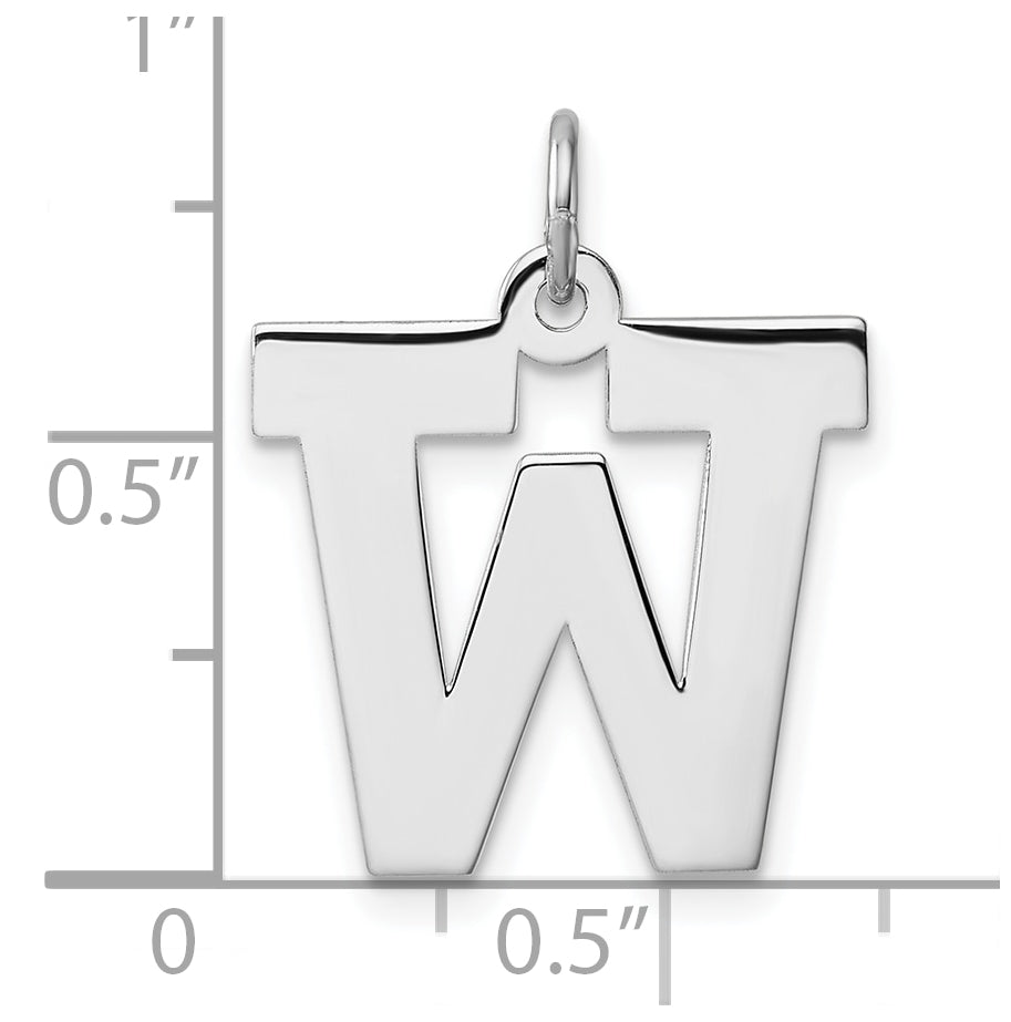 Large Sterling Silver Rhodium plated Block Letter W Initial Charm