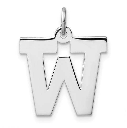 Large Sterling Silver Rhodium plated Block Letter W Initial Charm