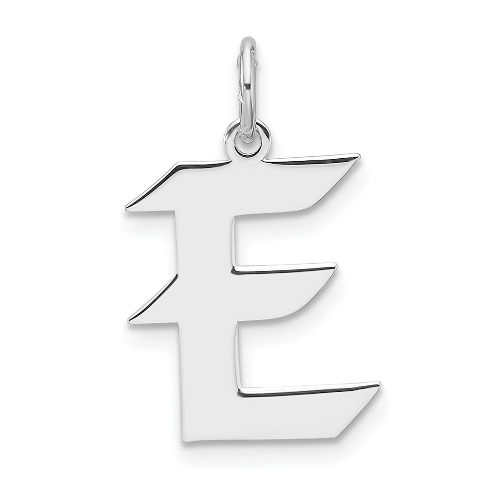 Small Sterling Silver Rhodium plated Artisan Block Letter E Initial Charm