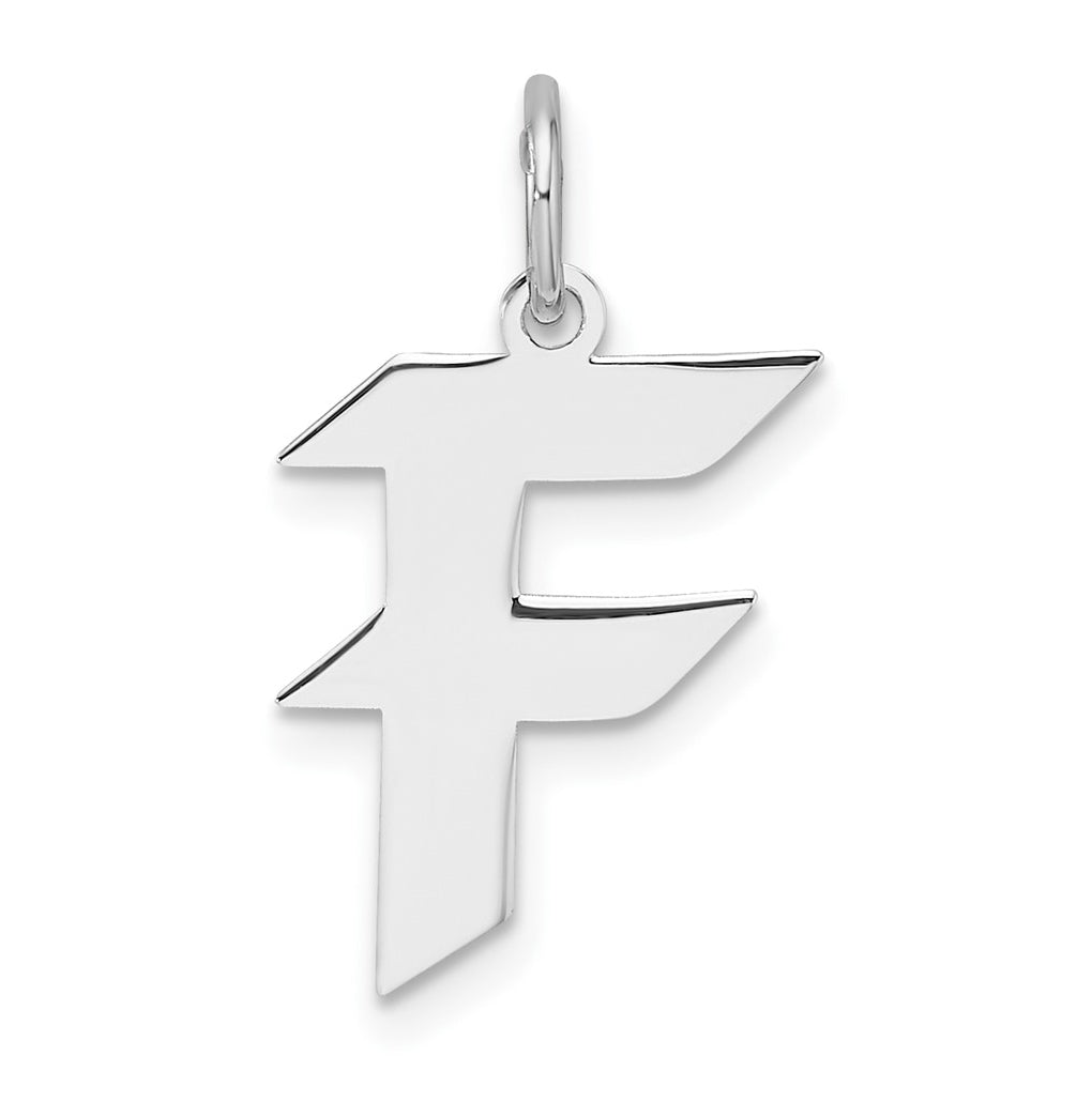Small Sterling Silver Rhodium plated Artisan Block Letter F Initial Charm