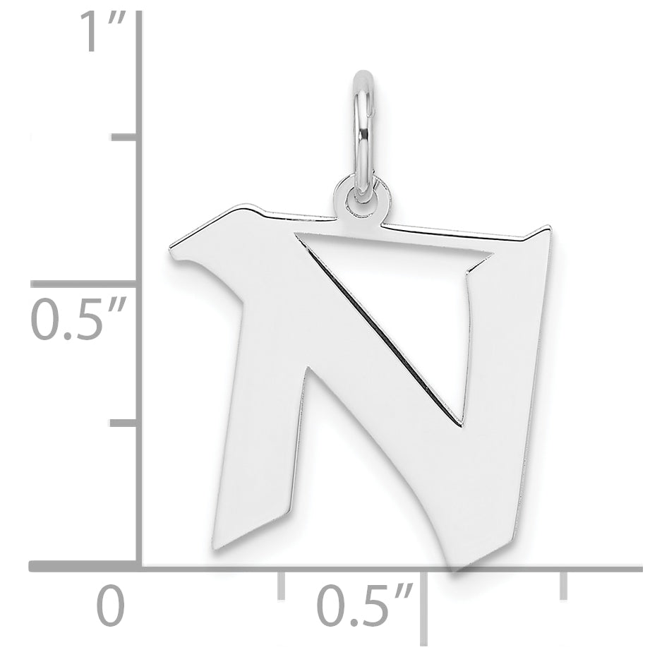 Small Sterling Silver Rhodium plated Artisan Block Letter N Initial Charm