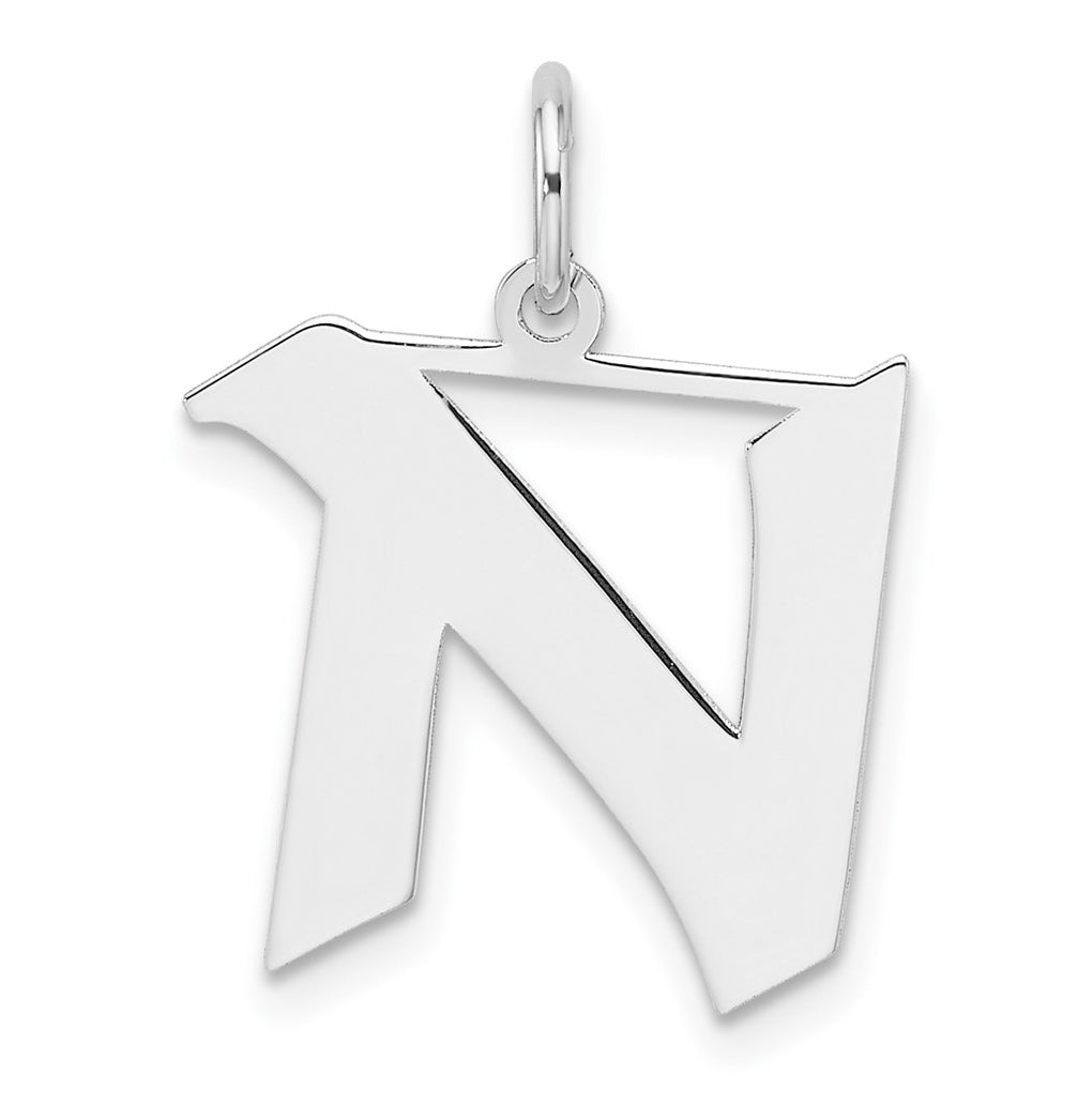 Small Sterling Silver Rhodium plated Artisan Block Letter N Initial Charm