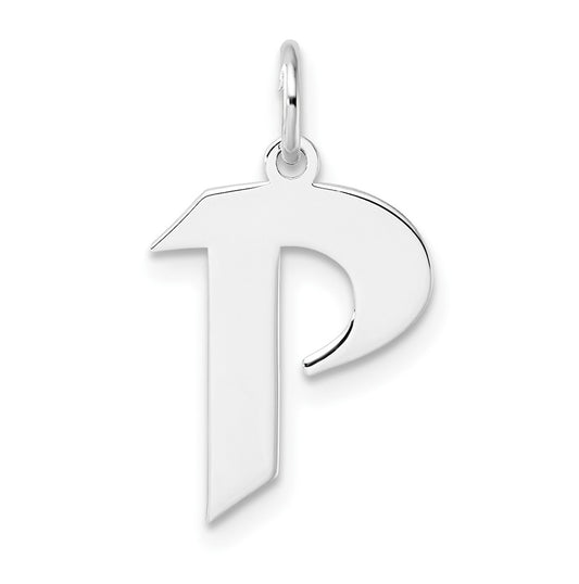 Small Sterling Silver Rhodium plated Artisan Block Letter P Initial Charm