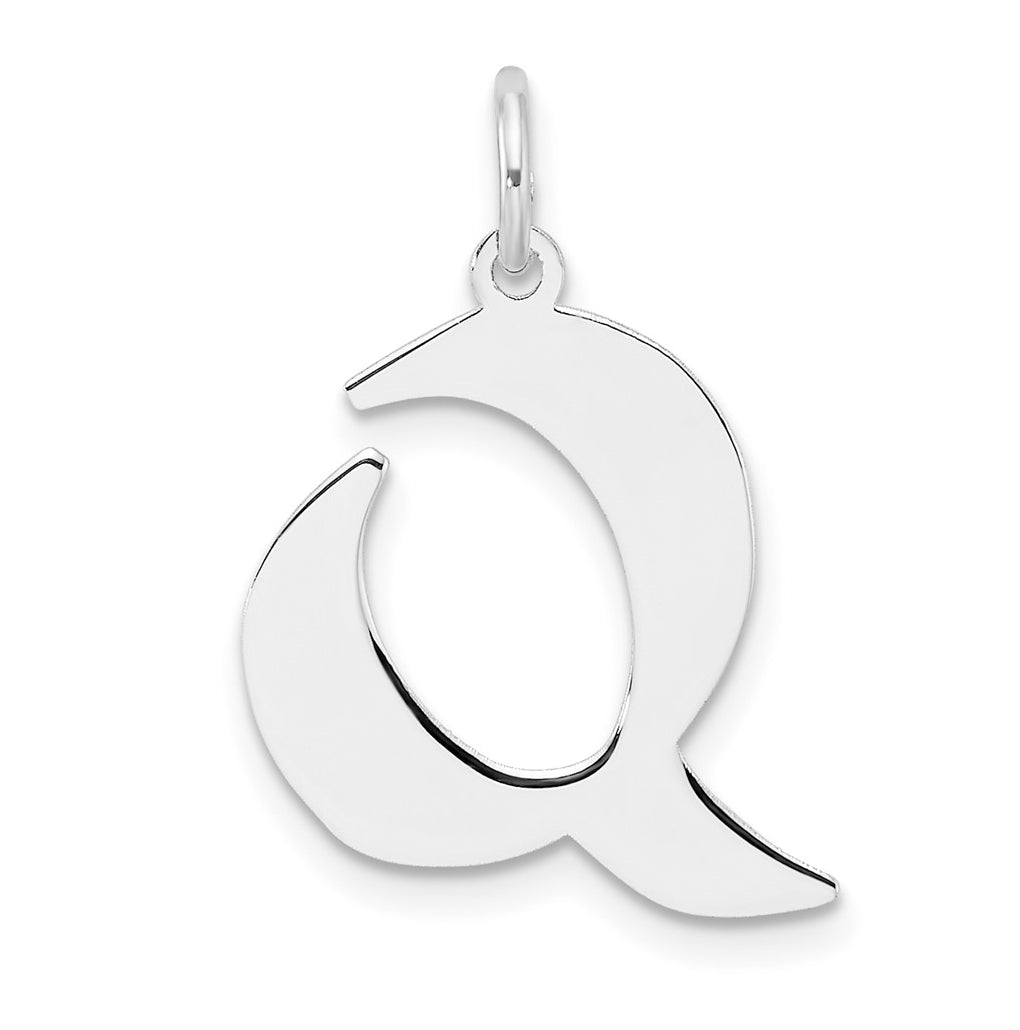 Small Sterling Silver Rhodium plated Artisan Block Letter Q Initial Charm