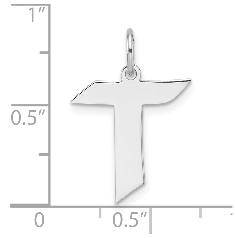 Small Sterling Silver Rhodium plated Artisan Block Letter T Initial Charm