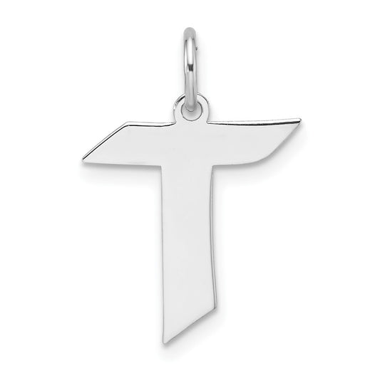 Small Sterling Silver Rhodium plated Artisan Block Letter T Initial Charm