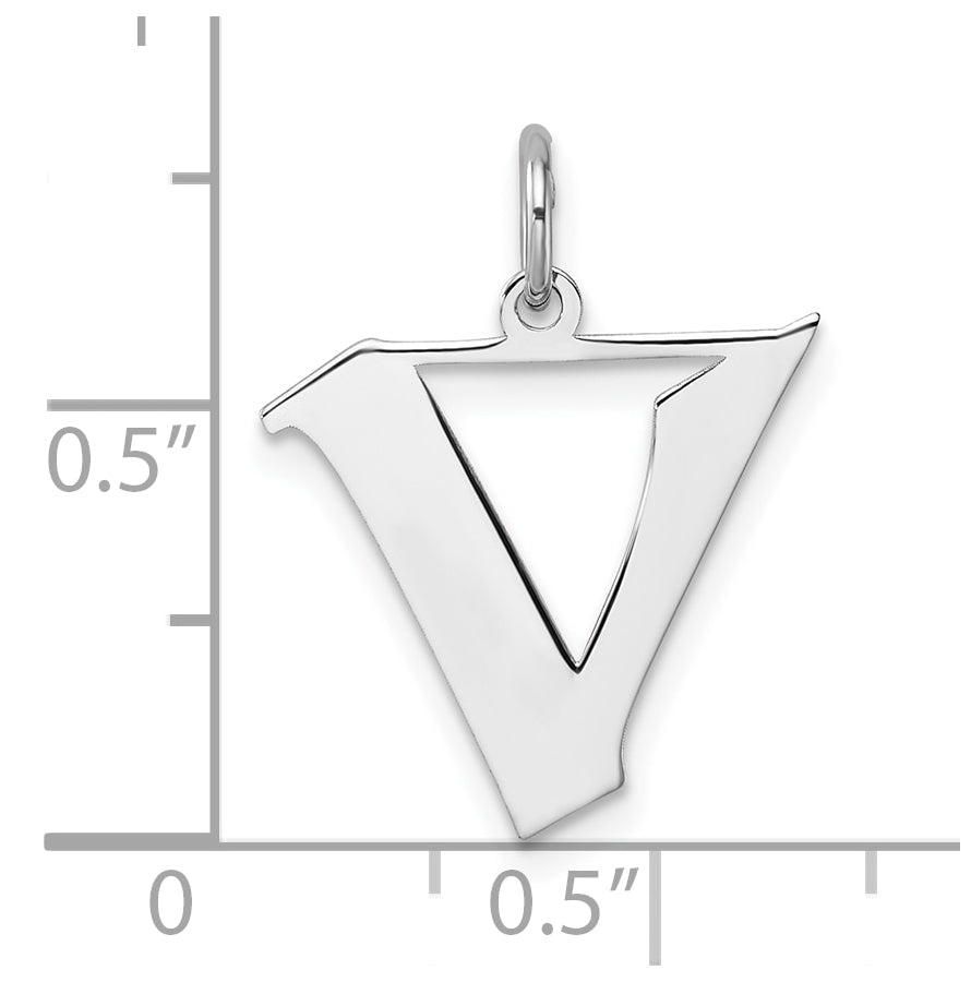 Small Sterling Silver Rhodium plated Artisan Block Letter V Initial Charm