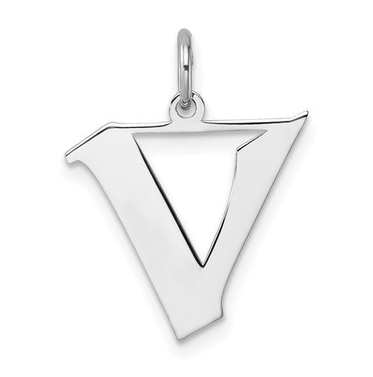 Small Sterling Silver Rhodium plated Artisan Block Letter V Initial Charm