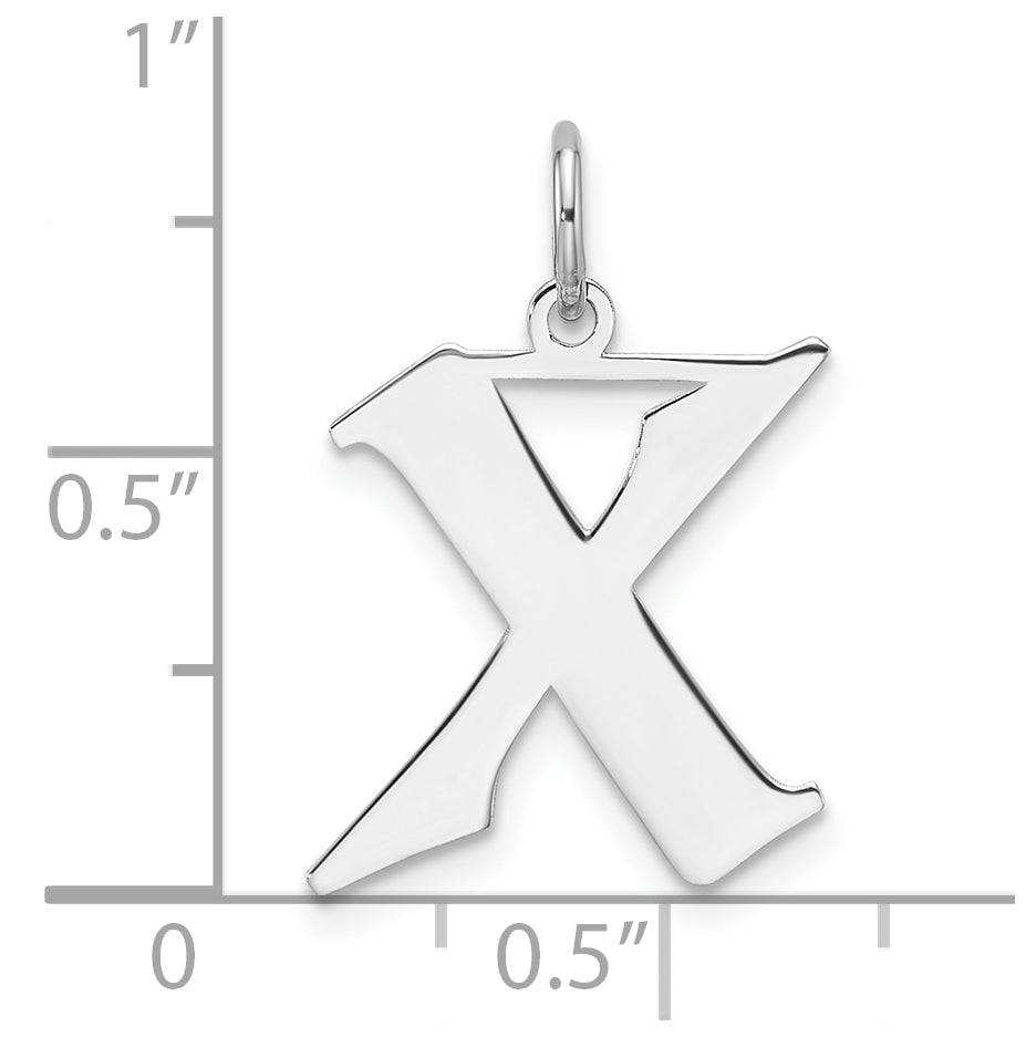 Small Sterling Silver Rhodium plated Artisan Block Letter X Initial Charm