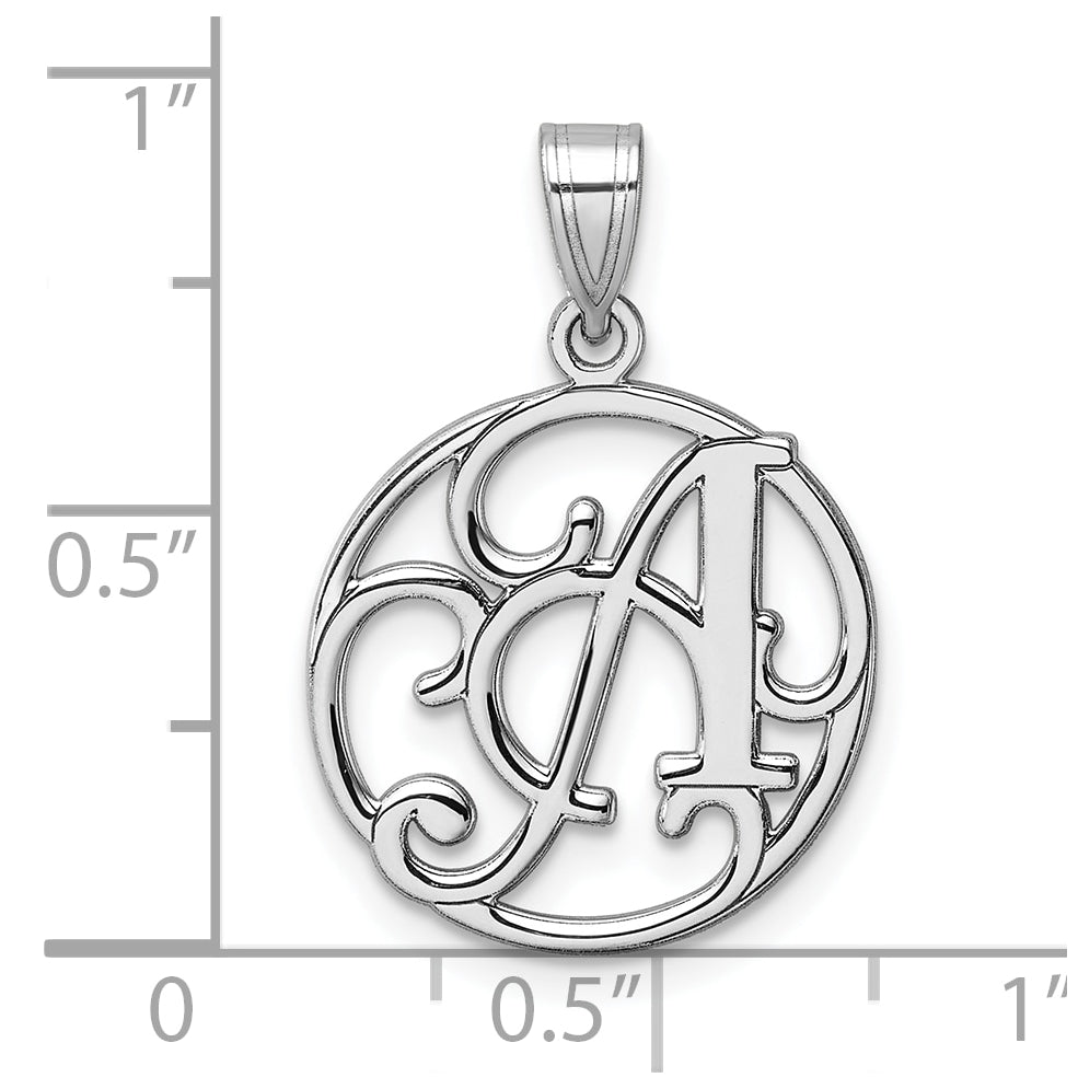 Small Sterling Silver Rhodium plated Fancy Script Letter A Initial Pendant
