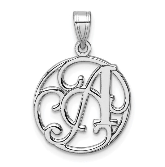 Small Sterling Silver Rhodium plated Fancy Script Letter A Initial Pendant