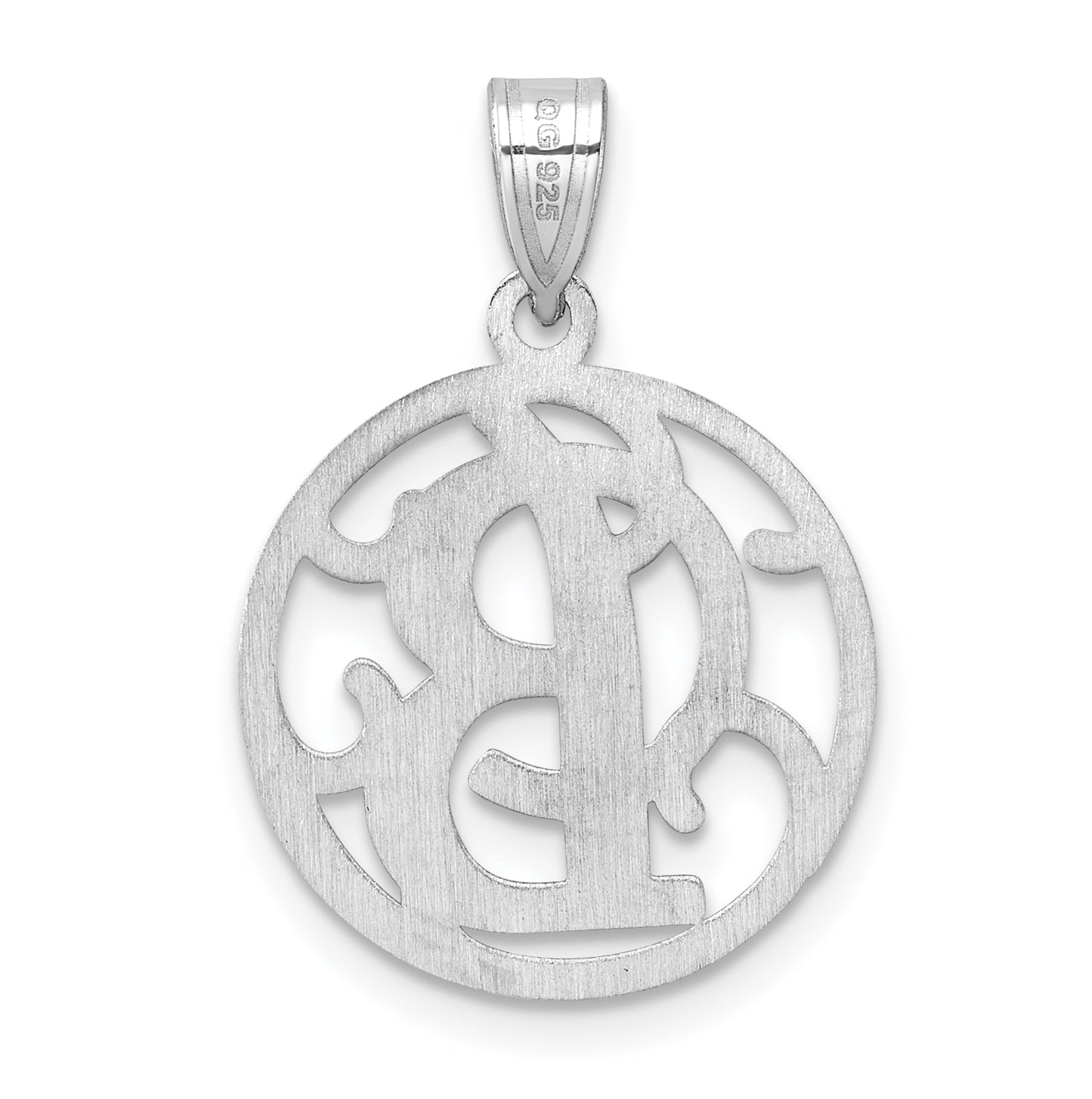 Small Sterling Silver Rhodium plated Fancy Script Letter B Initial Pendant