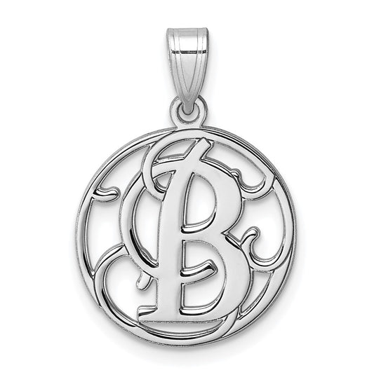 Small Sterling Silver Rhodium plated Fancy Script Letter B Initial Pendant