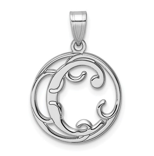 Small Sterling Silver Rhodium plated Fancy Script Letter C Initial Pendant