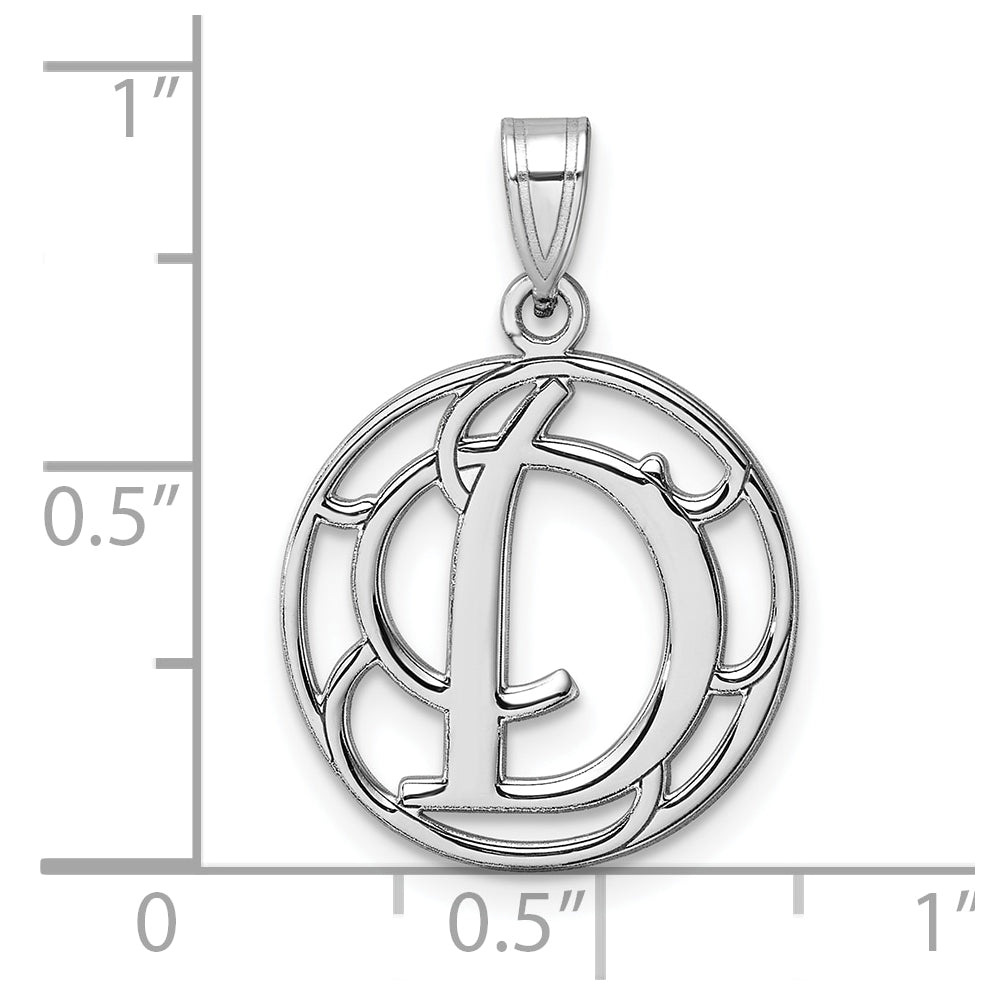 Small Sterling Silver Rhodium plated Fancy Script Letter D Initial Pendant