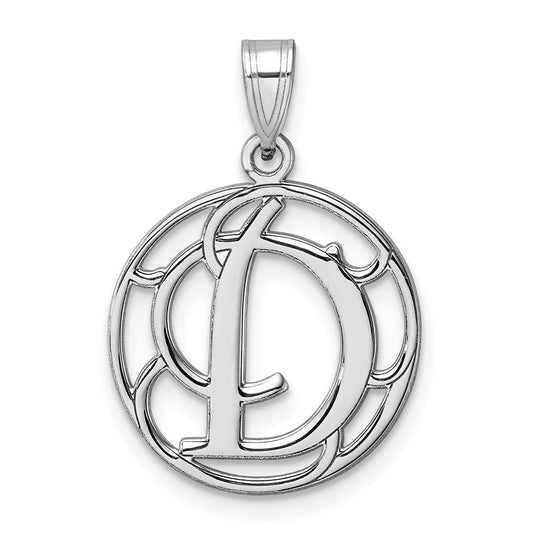 Small Sterling Silver Rhodium plated Fancy Script Letter D Initial Pendant