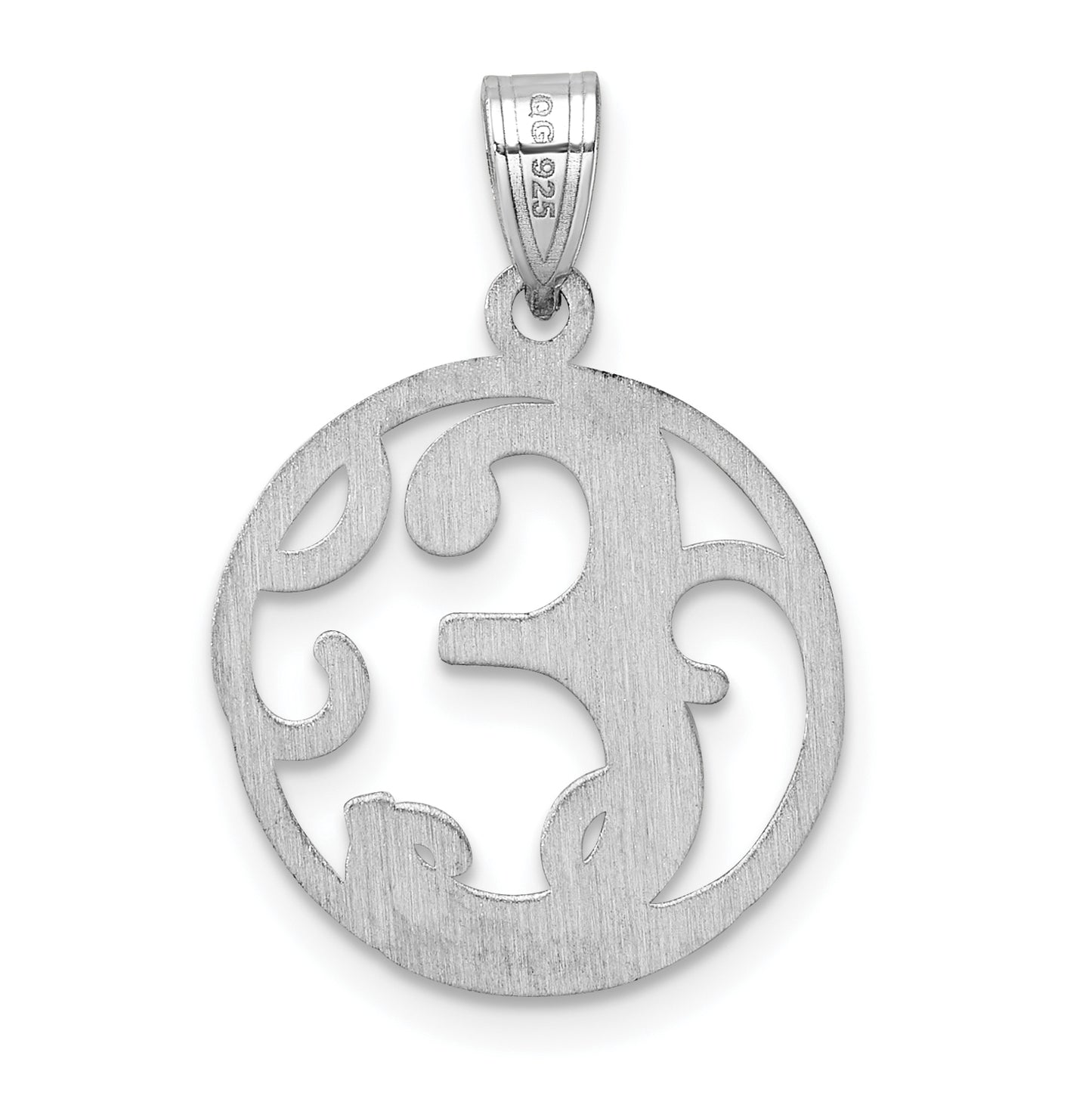 Small Sterling Silver Rhodium plated Fancy Script Letter E Initial Pendant