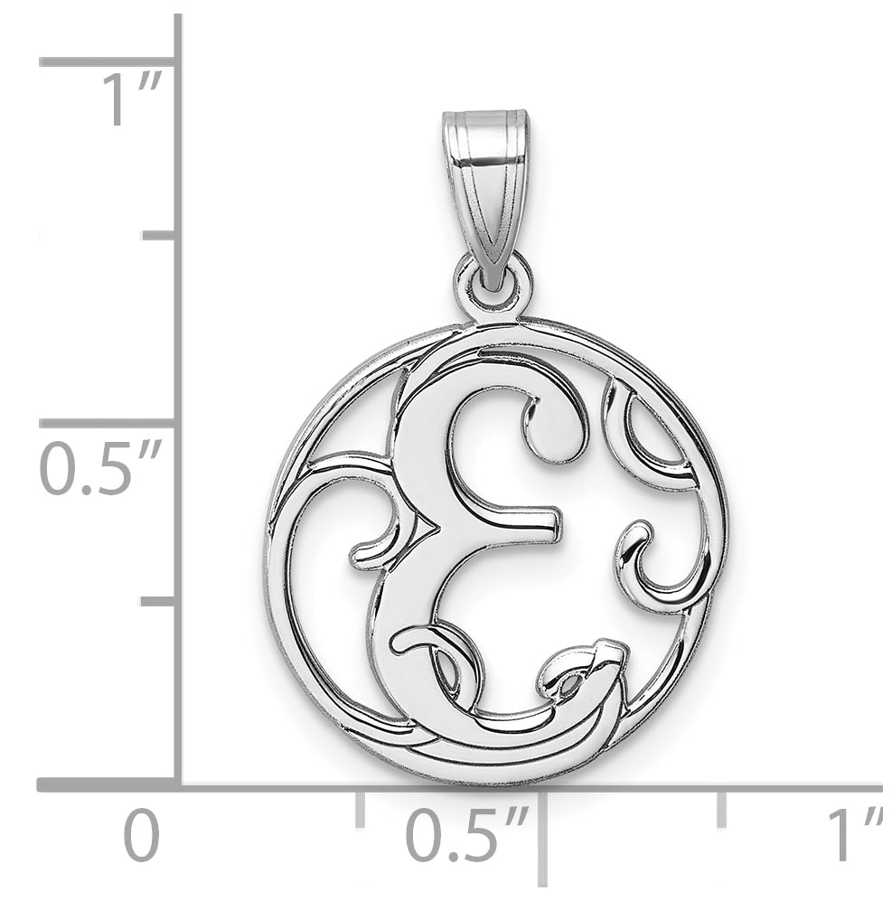 Small Sterling Silver Rhodium plated Fancy Script Letter E Initial Pendant