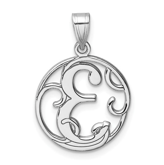 Small Sterling Silver Rhodium plated Fancy Script Letter E Initial Pendant